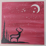 Andre Couillonneur - Red Moon and Deer Painting