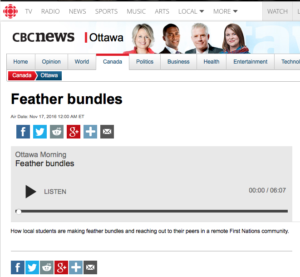 feather bundle workshop, smudge feathers, workshop, pass the feather, cbc interview, cbc ottawa