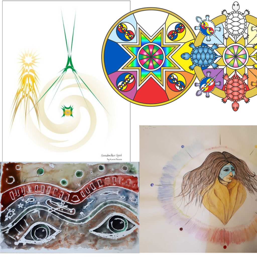 Karen Bisson, art collage, artist, jewelry, drawing, painting, pass the feather, aboriginal arts and collective