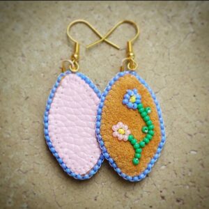 Judi Quackenbush-beaded flower earrings on leather