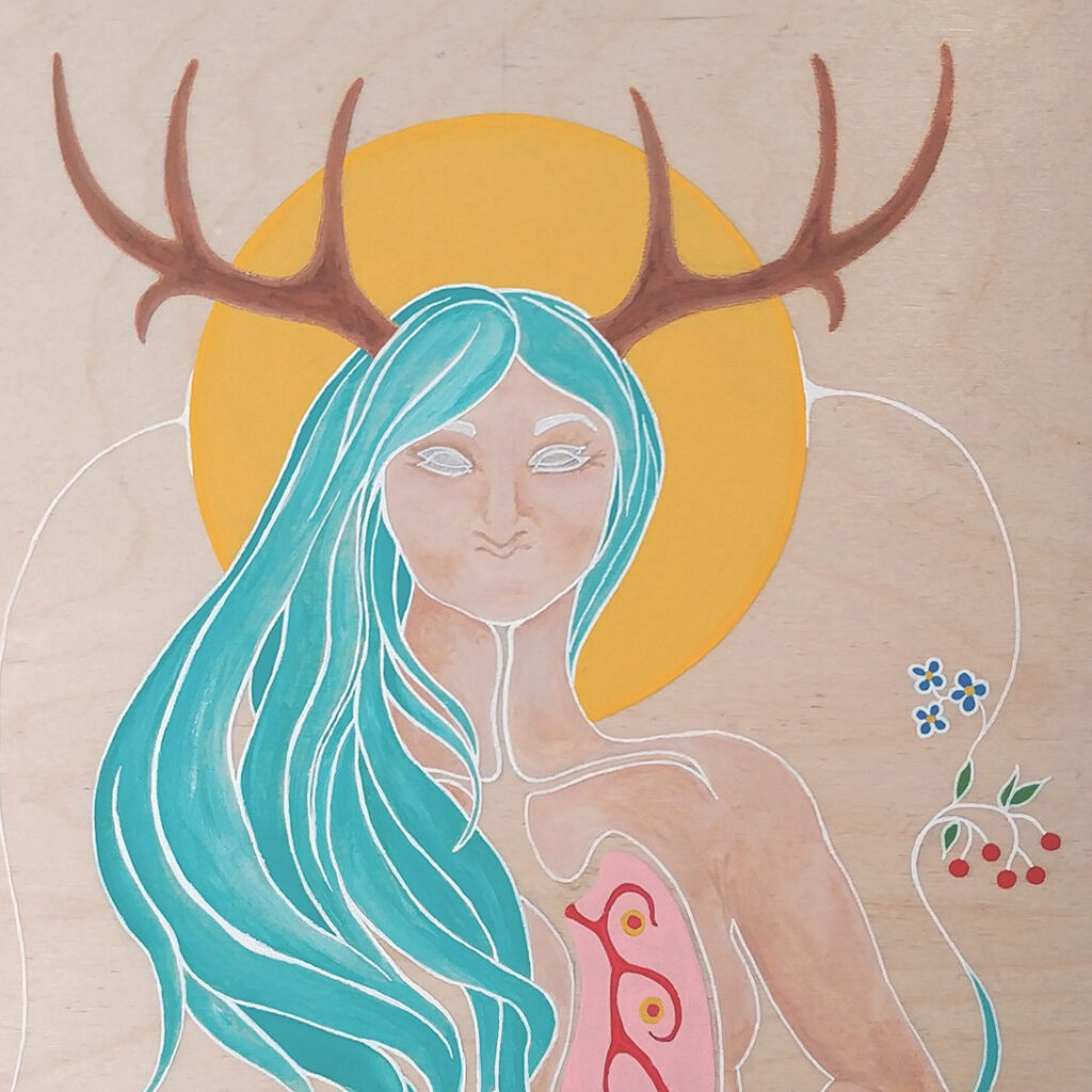 Adrienne Assinewai, Paint, fiber, textile, digital art, visual arts, Indigenous Artist, First Nations, Indigenous Arts Collective of Canada, Pass The Feather