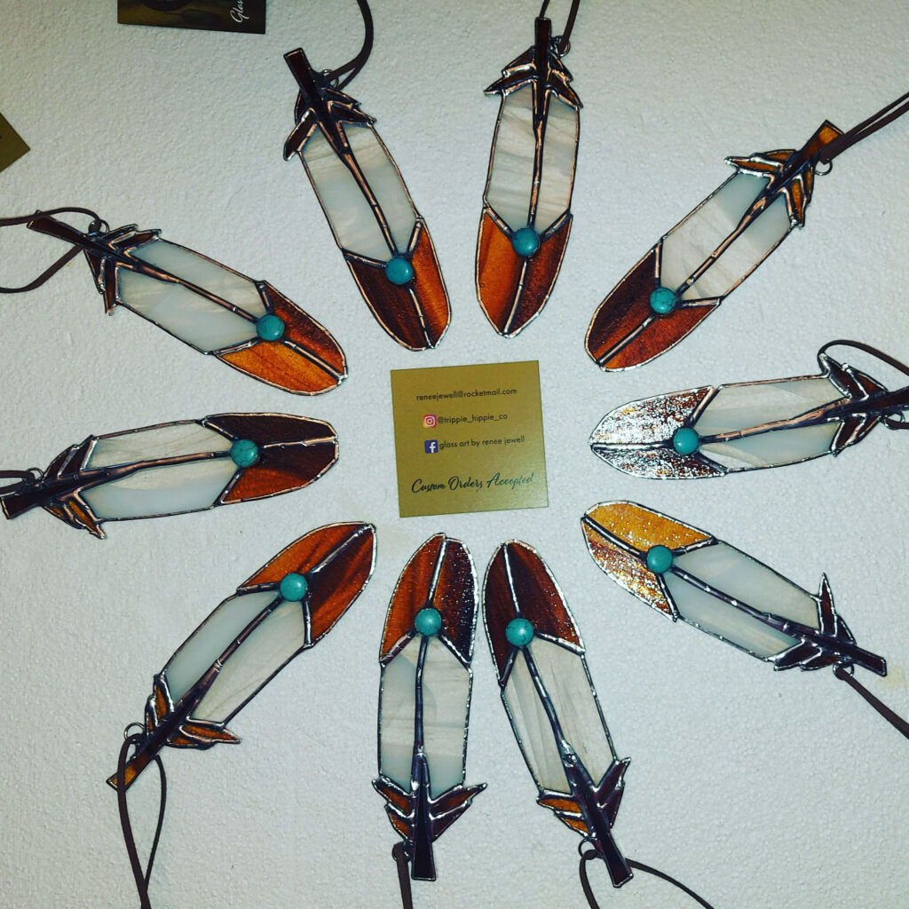 Renee Jewell, stained glass, decor, glass, crafts, Indigenous Artist, First Nations, Indigenous Arts Collective of Canada, Pass The Feather