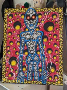 Larry Parenteau -Acrylic Smoking Blue Humanoid Character Painting