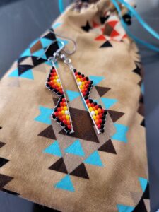 Drea Halfe, beadwork, earrings, jewelry, Indigenous Artist, First Nations, Indigenous Arts Collective of Canada, Pass The Feather