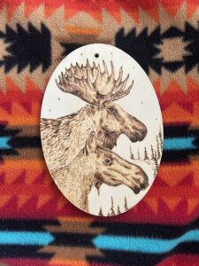 Kaysun Oke - Wood burned image of moose