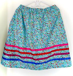 Naomi Sarazin Blue Floral Ribbon Skirt