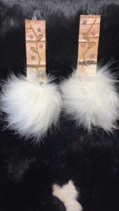 Jordyn-Allen-White beading bark earrings with fur tufts
