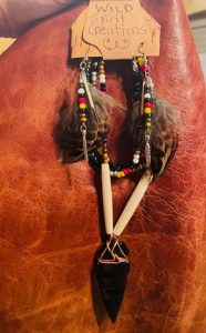 Shiajan Caplin - Wild Spirit Creations - beaded feather necklace with stone