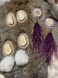 Jeanine Bruinsma-Cree:Born-beadwork-antler-earrings