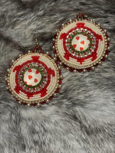 Jeanine Bruinsma-Cree:Born-beadwork-strawberry-earrings