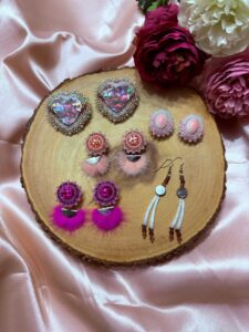 Lisa Roundpoint - Little Bear Design - beaded pink earrings