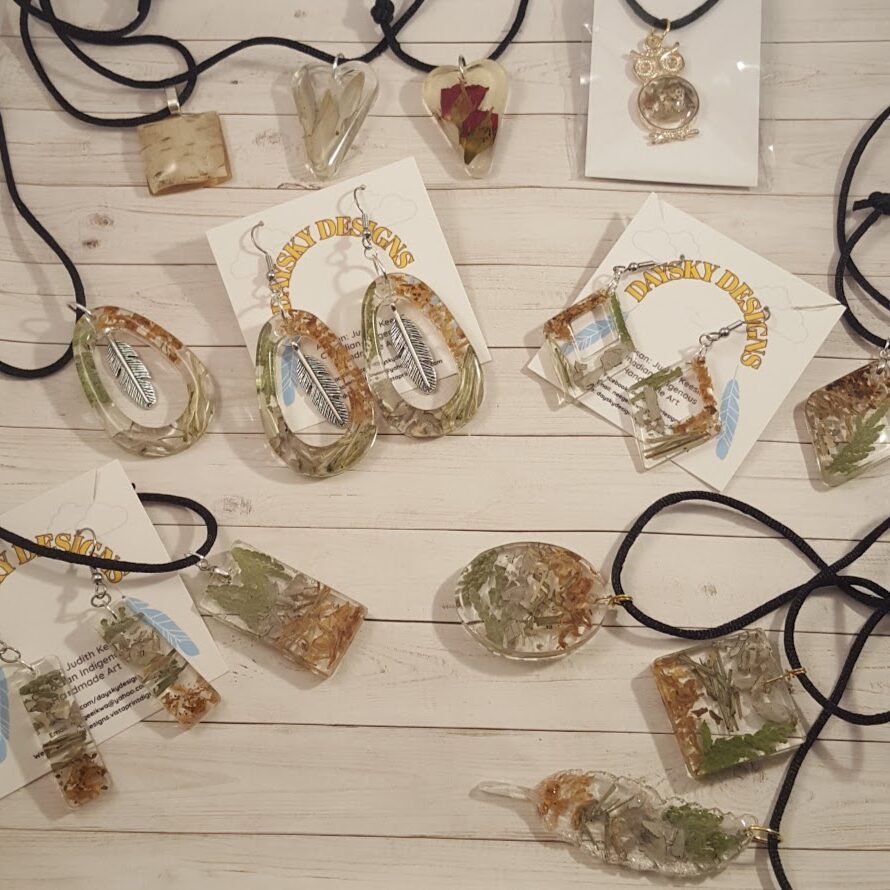 Judith Keesic, Resin Art, Beadwork Jewelry, Earrings, Necklaces, ornaments, Rings, bracelets, Indigenous Artist, First Nations, Indigenous Arts Collective of Canada, Pass The Feather