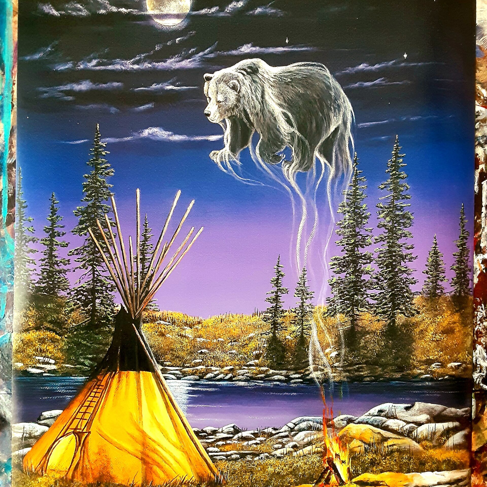 Earl McKay Tipi and Spirit Bear Painting