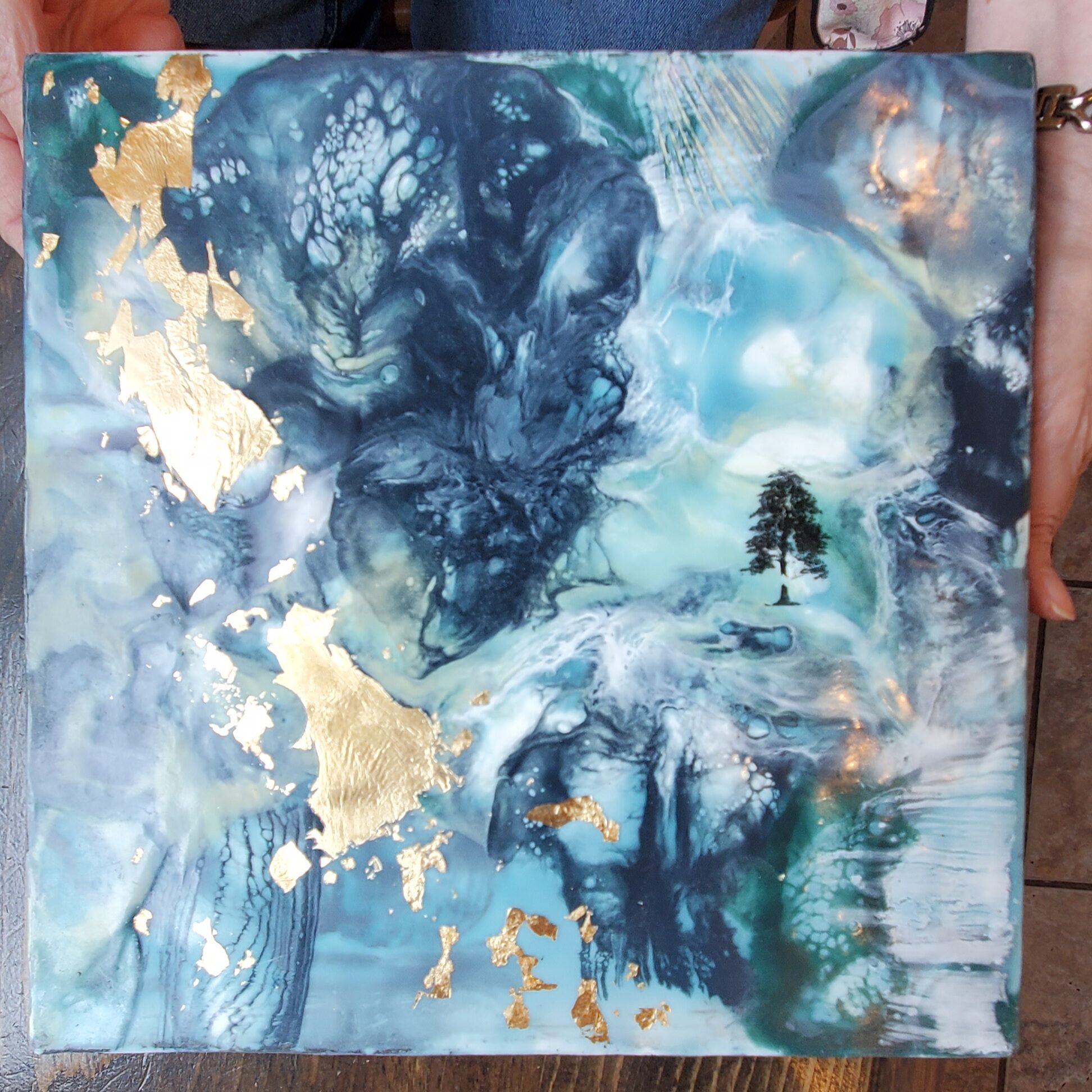 Heather Cabral Inspired by Nature Blue and Gold Painting