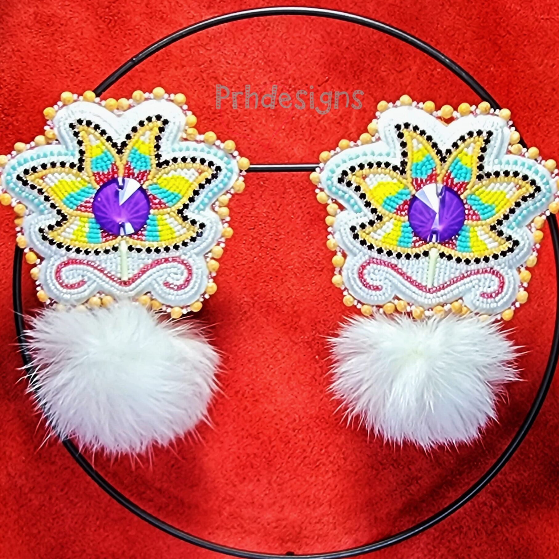 Jessica Rabbitskin Princess Heart Designs Beaded Flower Earrings