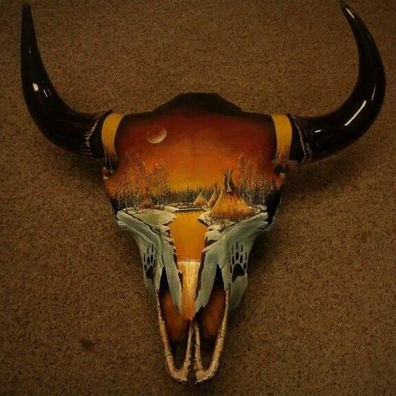 Earl McKay Tipi Scenery Painted on Animal Skull