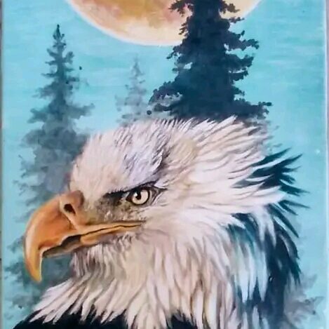 Stephanie Caribou Eagle with Moon Painting