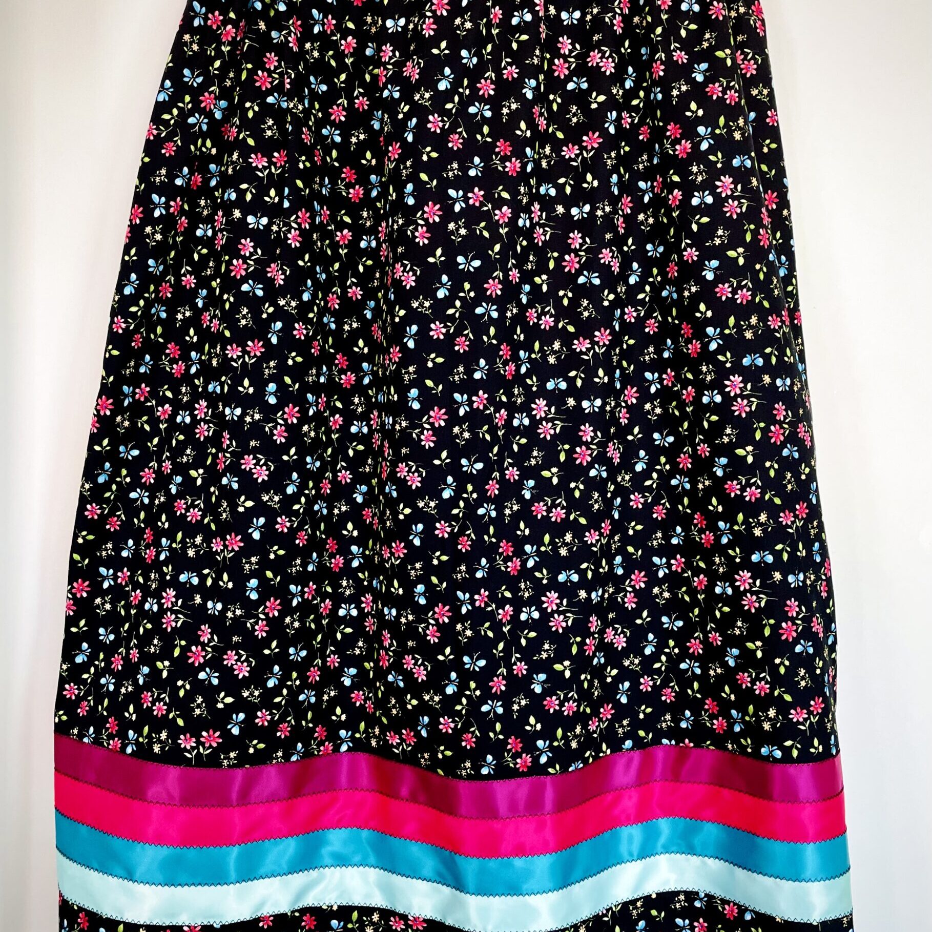 Naomi Sarazin Floral Blue and Pink Ribbon Skirt