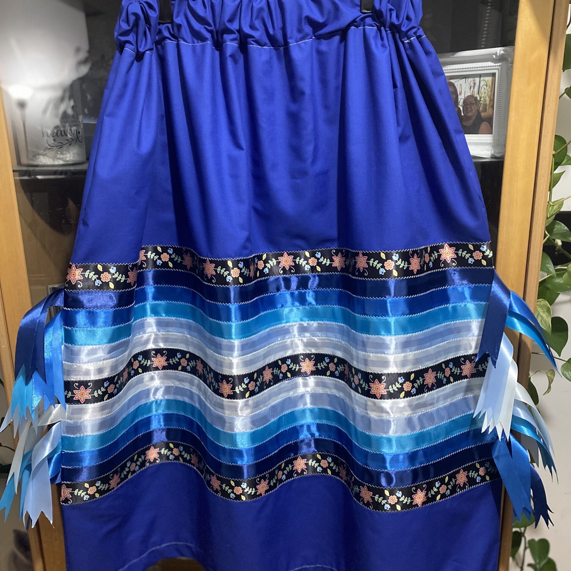Wanda Pelletier Blue and White Floral Ribbon Skirt