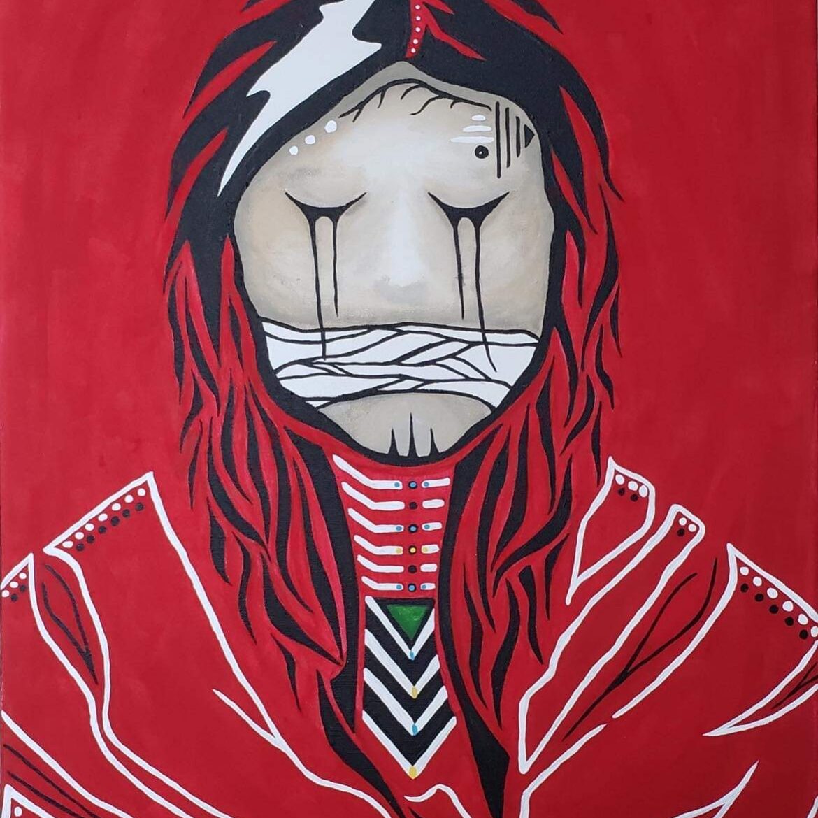 Cathie Jamieson- Red Indigenous binded Painting
