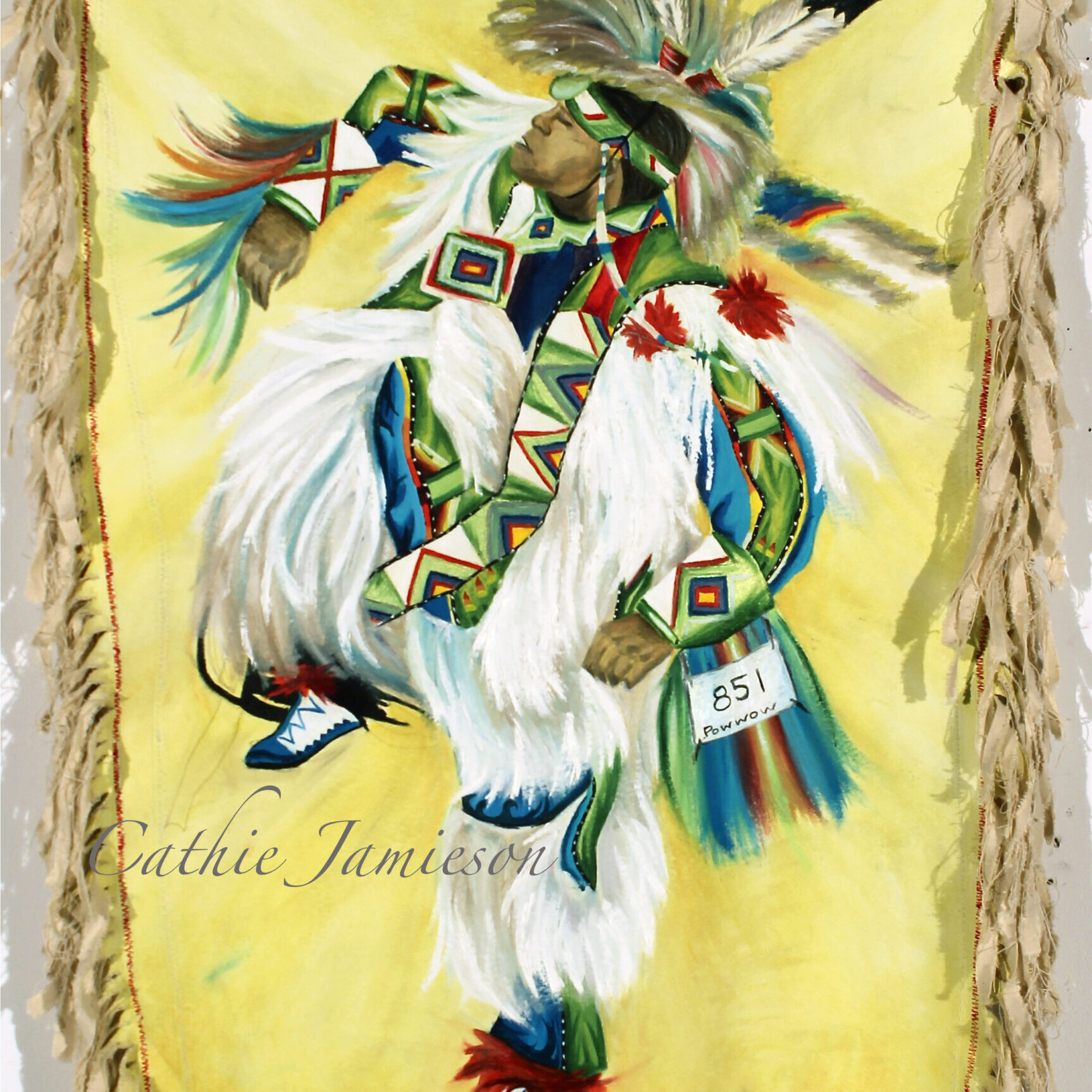 Cathie Jamieson- Indigenous man powwow regalia Painting