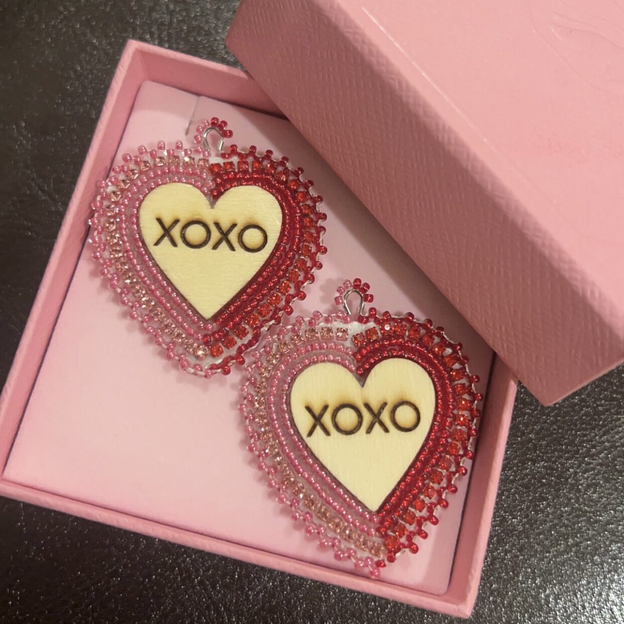 Laela Denny Beaded Pink Heart XOXO Earrings