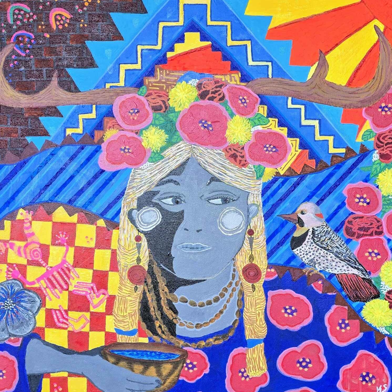 Kasso Solares - Ks Creative Spirit Studio - Abstract Woman with Bird Painting