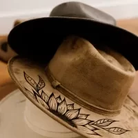 Annie RoseWolf Martin - White, Black and Brown wood burned hats