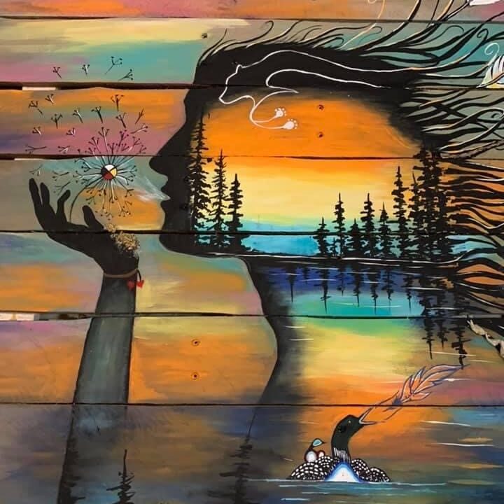 Jessica Somers, painter, painting, feathers, woodwork, Indigenous Artist, First Nations, Indigenous Arts Collective of Canada, Pass The Feather