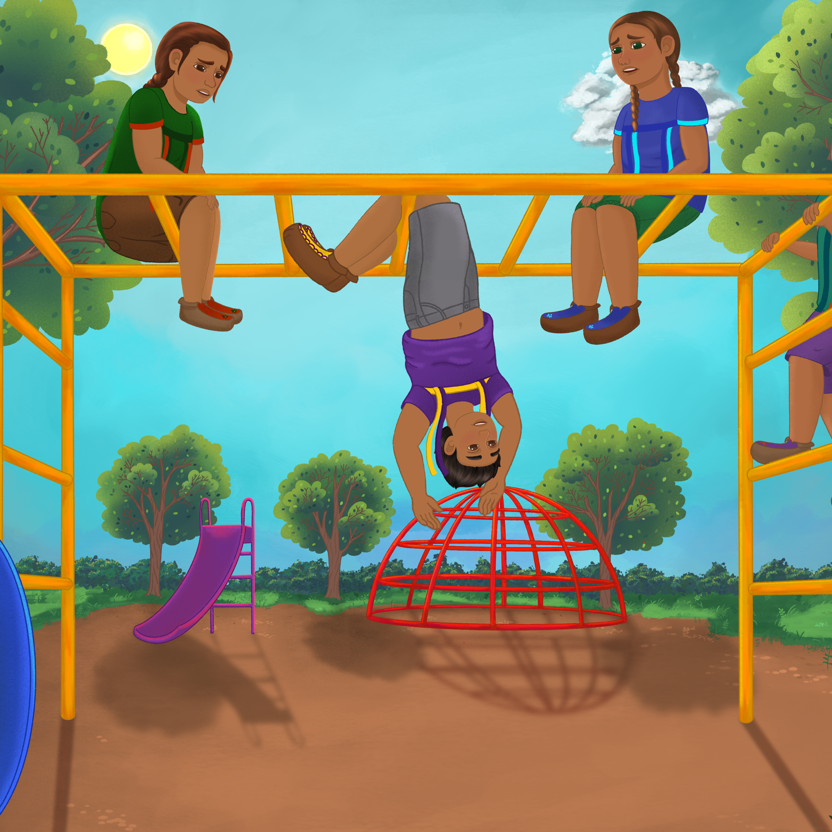 Wennekerakon Tiewishaw-Poirier -Cartoon Indigenous Children Playing on playground