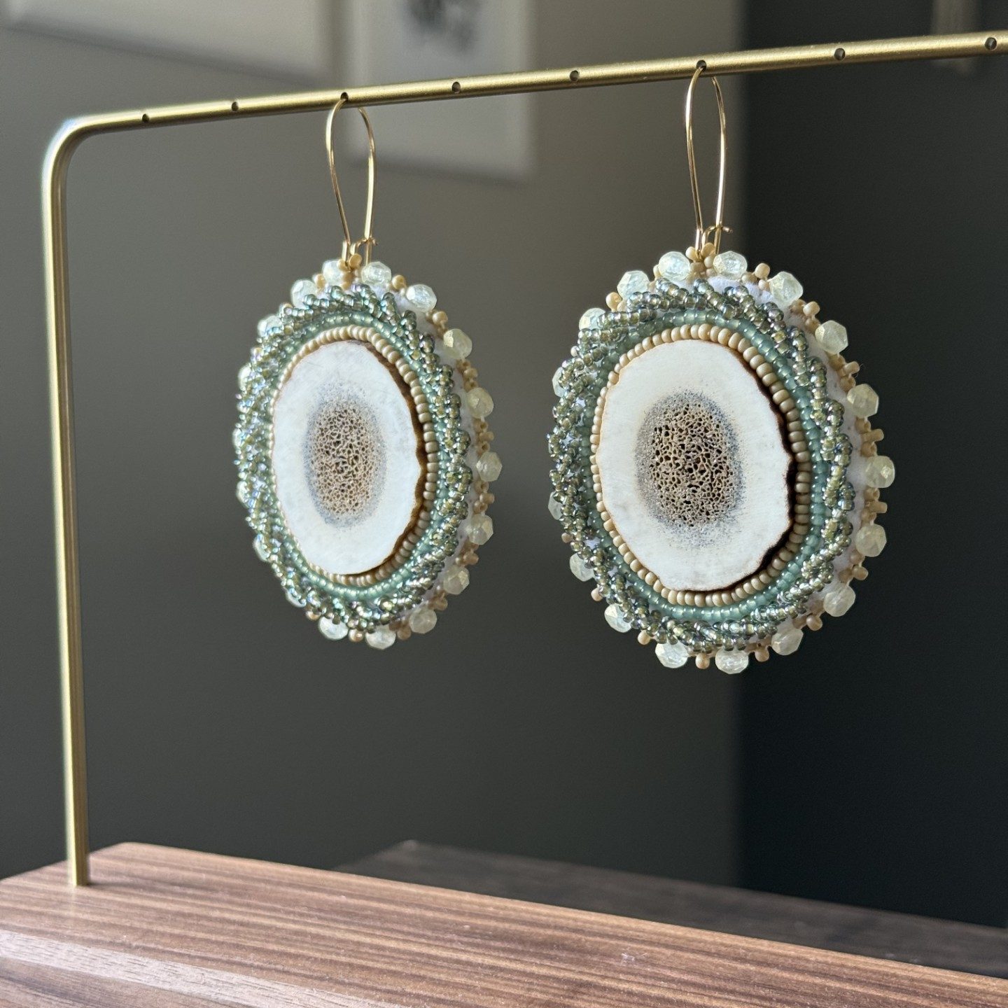 Ashley Thompson | Kahionhatatie Beadwork - Antler center Earrings