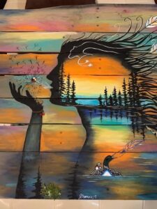 Jessica Somers, painter, painting, feathers, woodwork, Indigenous Artist, First Nations, Indigenous Arts Collective of Canada, Pass The Feather