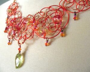 Crystal Drakeford, Indigenous Art, Orange Wire Necklace