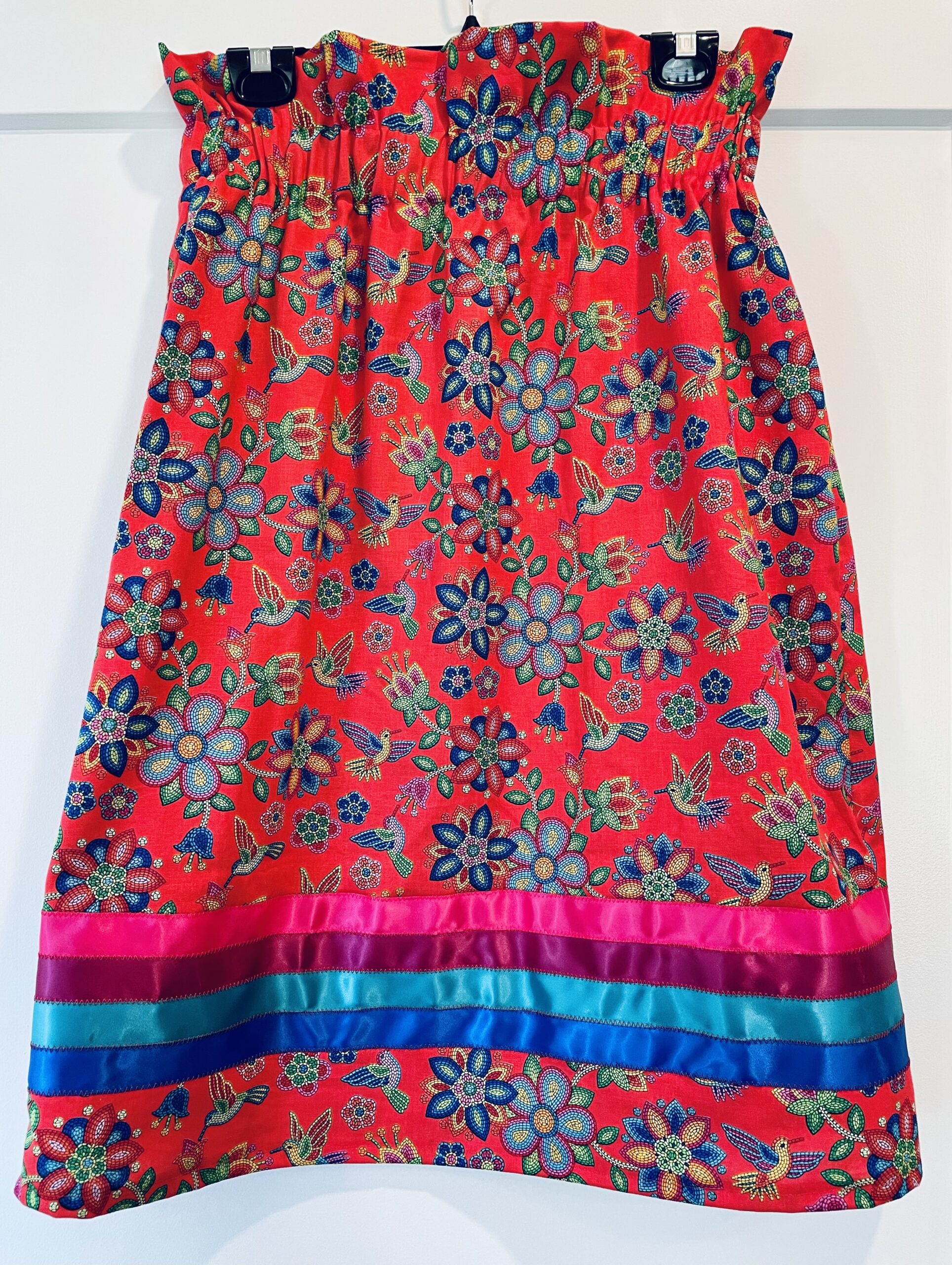 Naomi Sarazin Floral and Hummingbird Ribbon Skirt