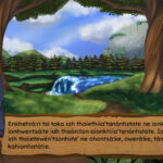 Wennekerakon Tiewishaw-Poirier -Cartoon Indigenous Character in Forest Scene