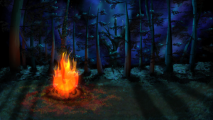 Wennekerakon Tiewishaw-Poirier -Cartoon Night Campfire Forest Scene