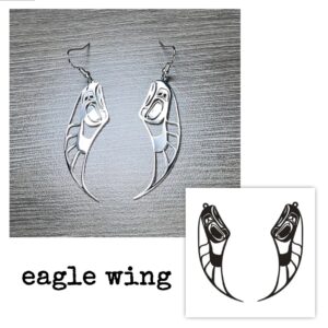 Collin Reid- Metal Eagle Wings Earrings and drawing