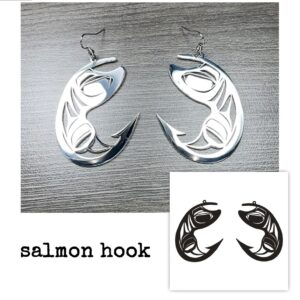 Collin Reid- Metal Salmon Hook Earrings and drawing
