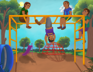 Wennekerakon Tiewishaw-Poirier -Cartoon Indigenous Children Playing on playground