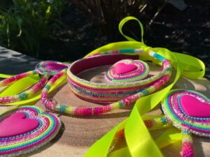 Desiree Sinicrope - Beaded Neon and Pink Headband and Necklace