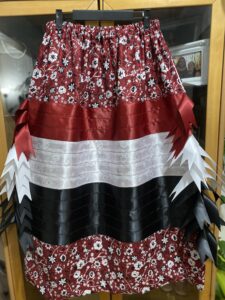 Wanda Pelletier Red, White, Black Floral Ribbon Skirt