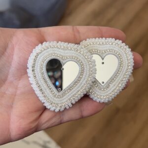 Laela Denny Beaded White Heart Mirror Earrings
