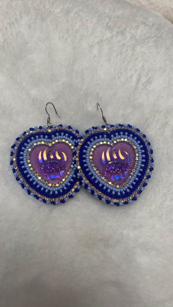 Jordyn Allen Purple Heart Bear paw Beaded Earring