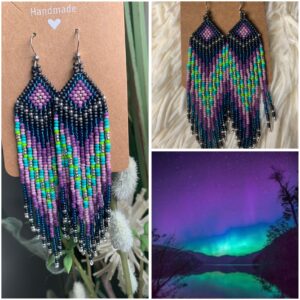 Mackenzie Labby - Grey Wolf Crafts - Long northern lights inspired beaded earrings