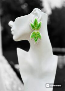 Crystal King-Busy Beeder-Large Green Leaf earrings